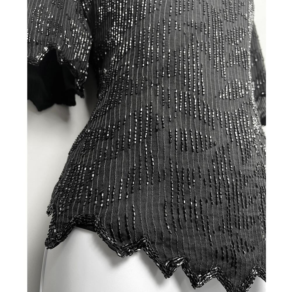 Vintage Laurence Kazar 100% Silk Beaded Evening Top L - Picture 4 of 8
